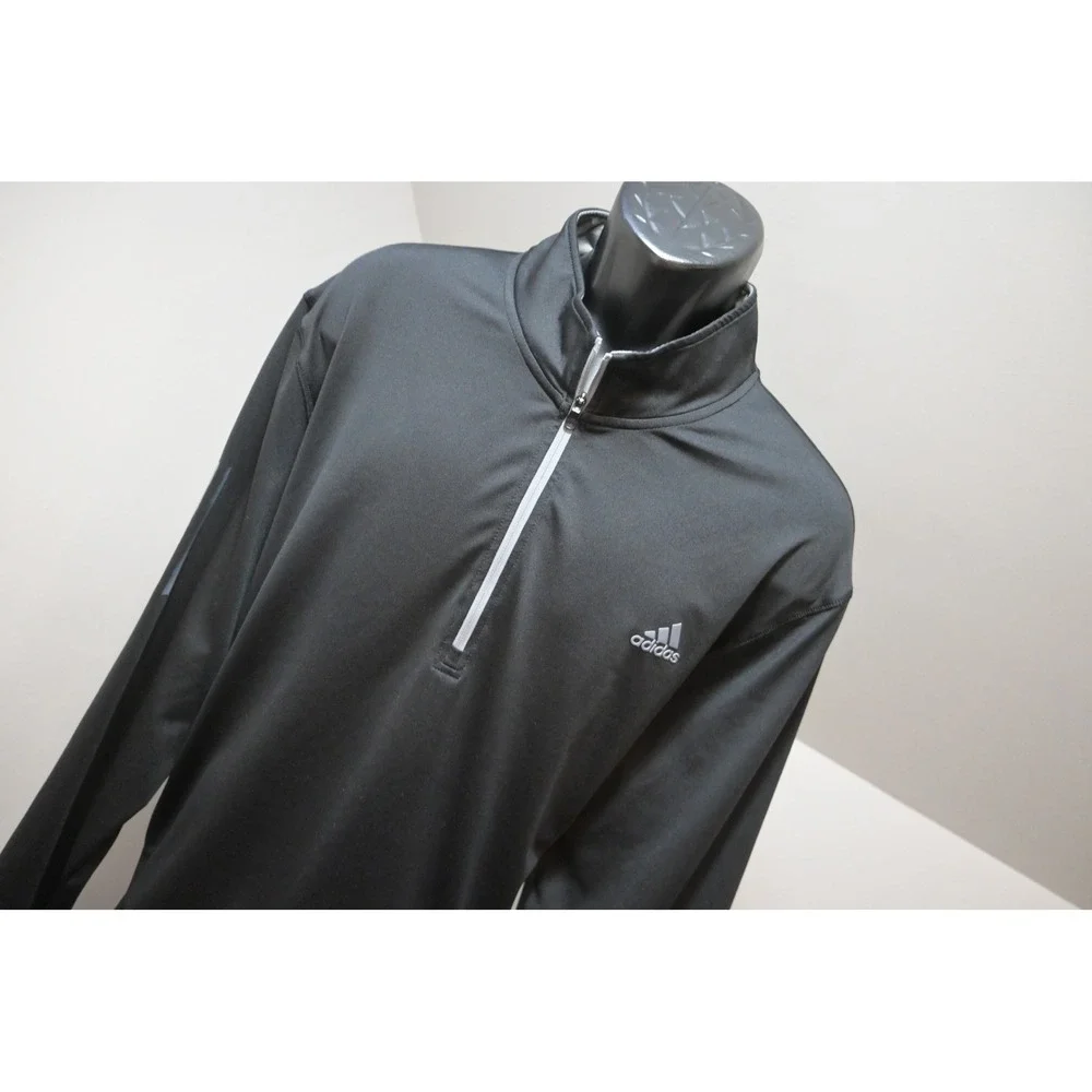 Adidas Golf Pullover Jacket Mens 2XL Black 1/4 Zip Reflective Stripes Excellent